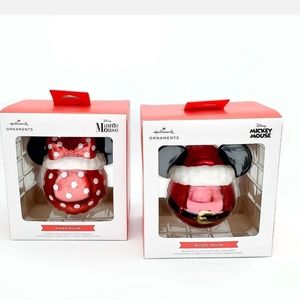Set of 2 Hallmark Mickey and Minnie glassblown ornaments